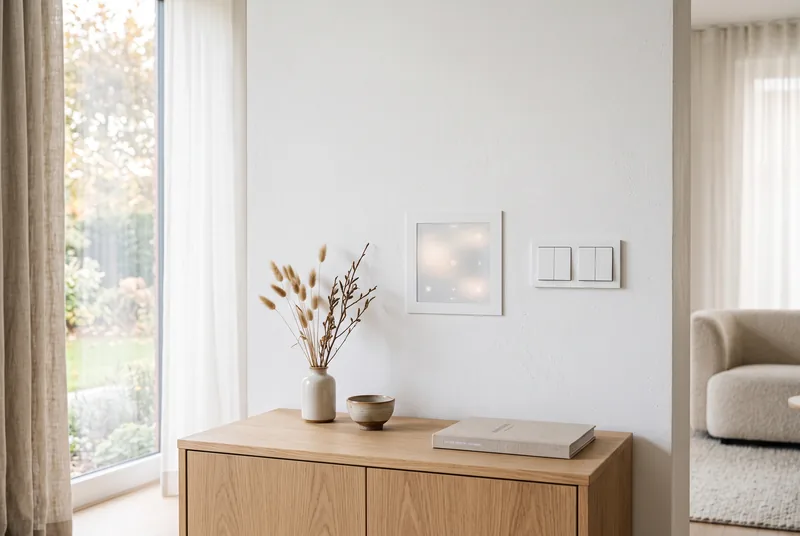Bedienpanel einer KNX-Steuerung an einer Wand