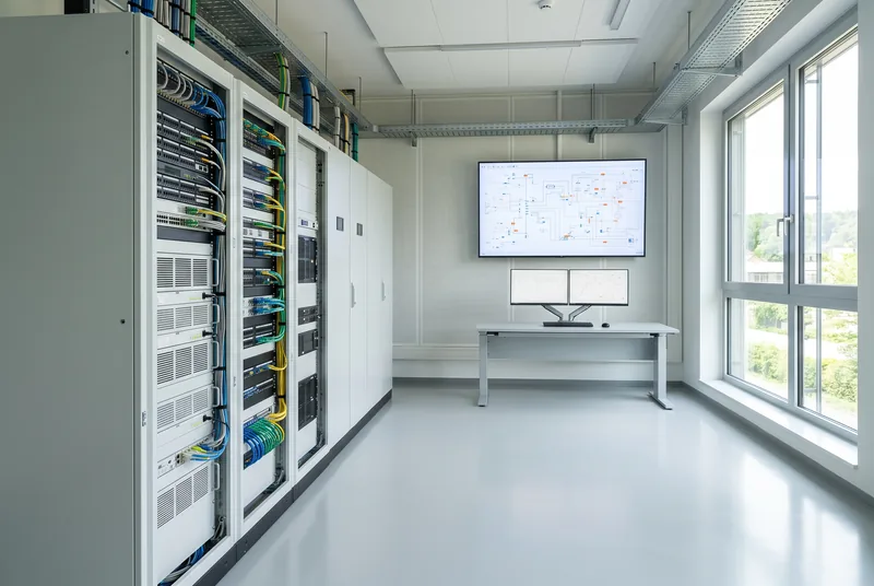 Technikraum mit Schaltschränken der Gebäudeleittechnik